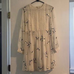 Anthropologie Cream Chiffon Embroidered Dress